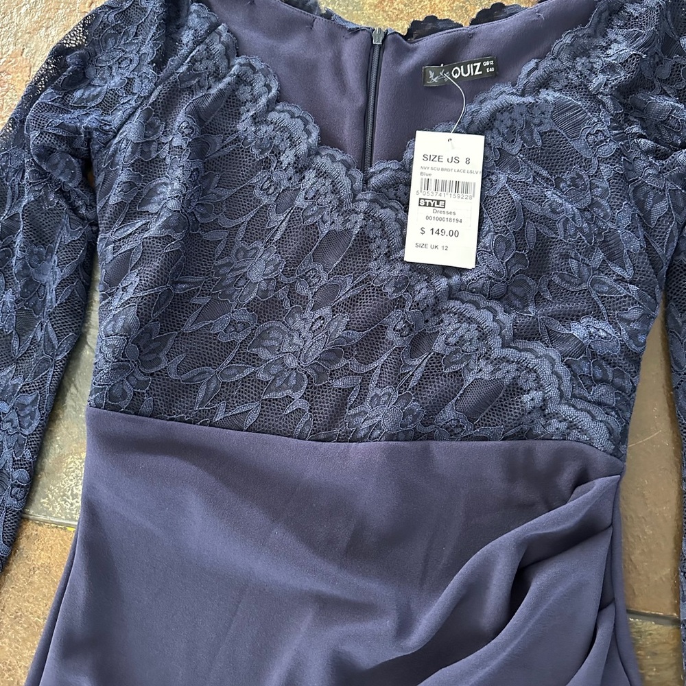 Quiz Navy Lace Long Sleeve Dress
